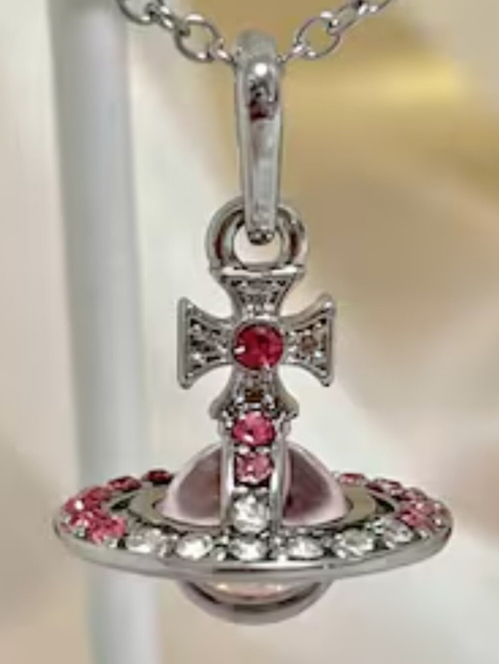 Vivienne Westwood Silver-Tone Orb Pendant with Pink Crystals